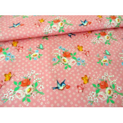 Baumwolle Märchen - Vogel Röschen - rosa